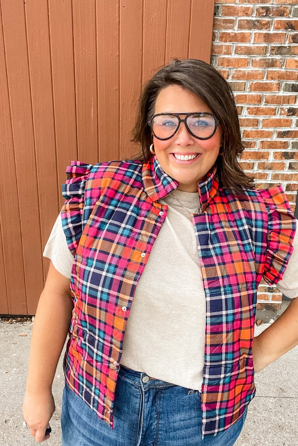 Patterned in Plaid Puffer Vest (S-2XL)-120 Sleeveless-Jess Lea Wholesale-Hello Friends Boutique-Woman's Fashion Boutique Located in Traverse City, MI