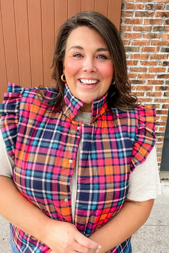 Patterned in Plaid Puffer Vest (S-2XL)-120 Sleeveless-Jess Lea Wholesale-Hello Friends Boutique-Woman's Fashion Boutique Located in Traverse City, MI