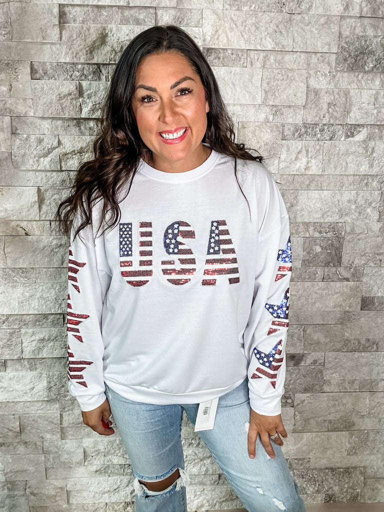 Red, White and You Pullover (S-XL)-140 Sweaters-BIBI-Hello Friends Boutique-Woman's Fashion Boutique Located in Traverse City, MI