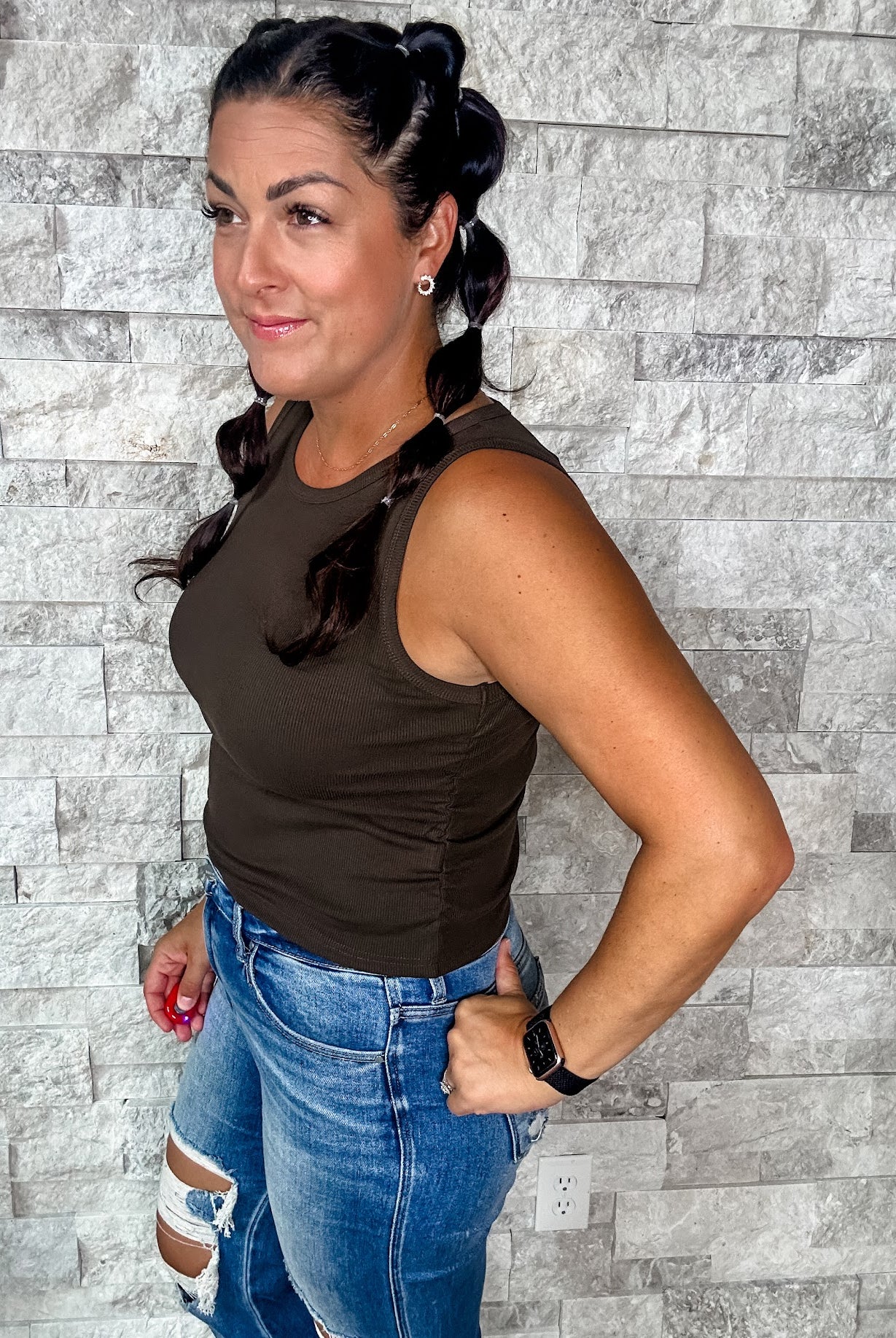 The Taylor Tank in Brown (S/M-3XL)-120 Sleeveless-Blakeley-Hello Friends Boutique-Woman's Fashion Boutique Located in Traverse City, MI