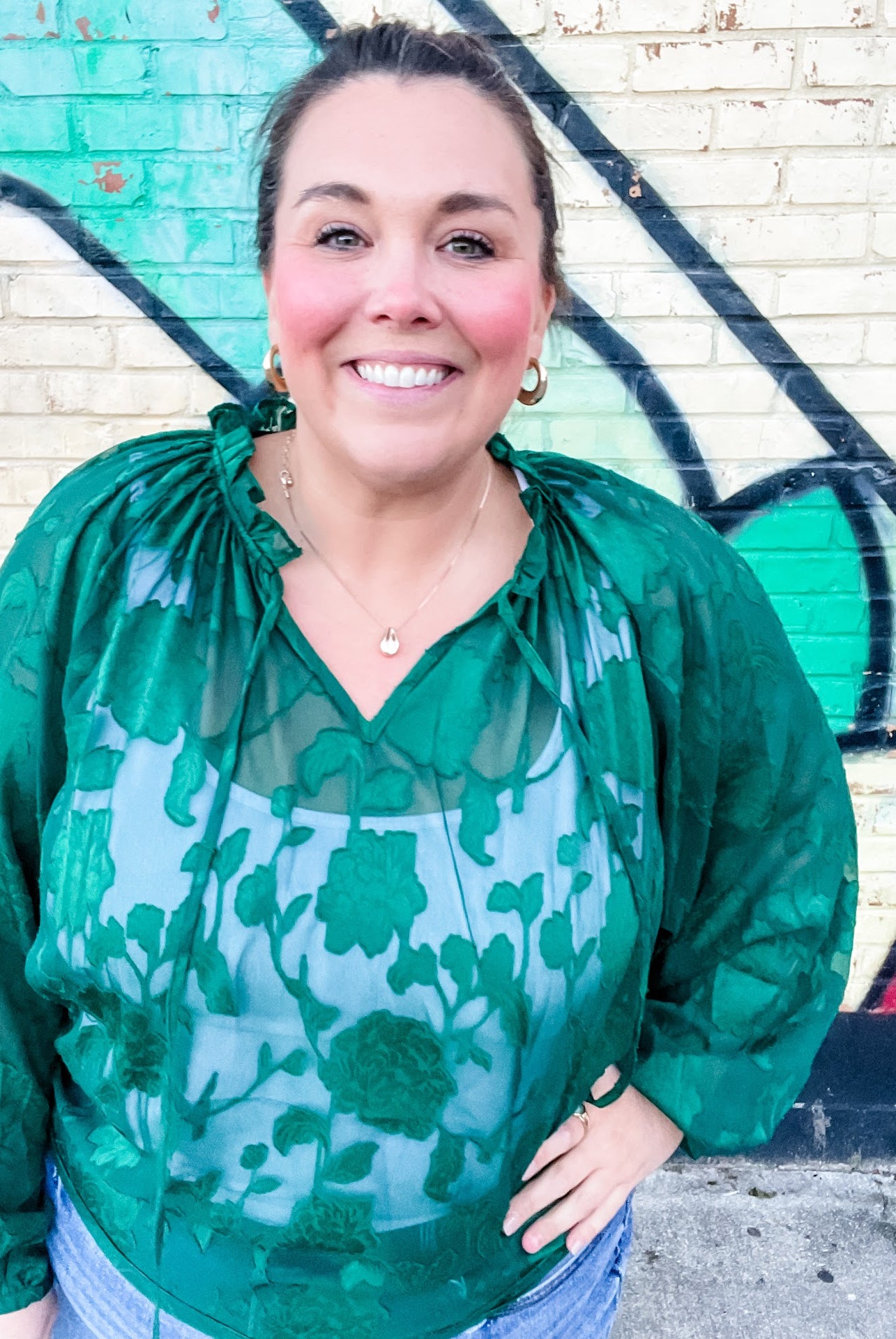 Emerald Whimsy Jacquard Blouse (S-3XL)-110 Long Sleeve-Oddi-Hello Friends Boutique-Woman's Fashion Boutique Located in Traverse City, MI