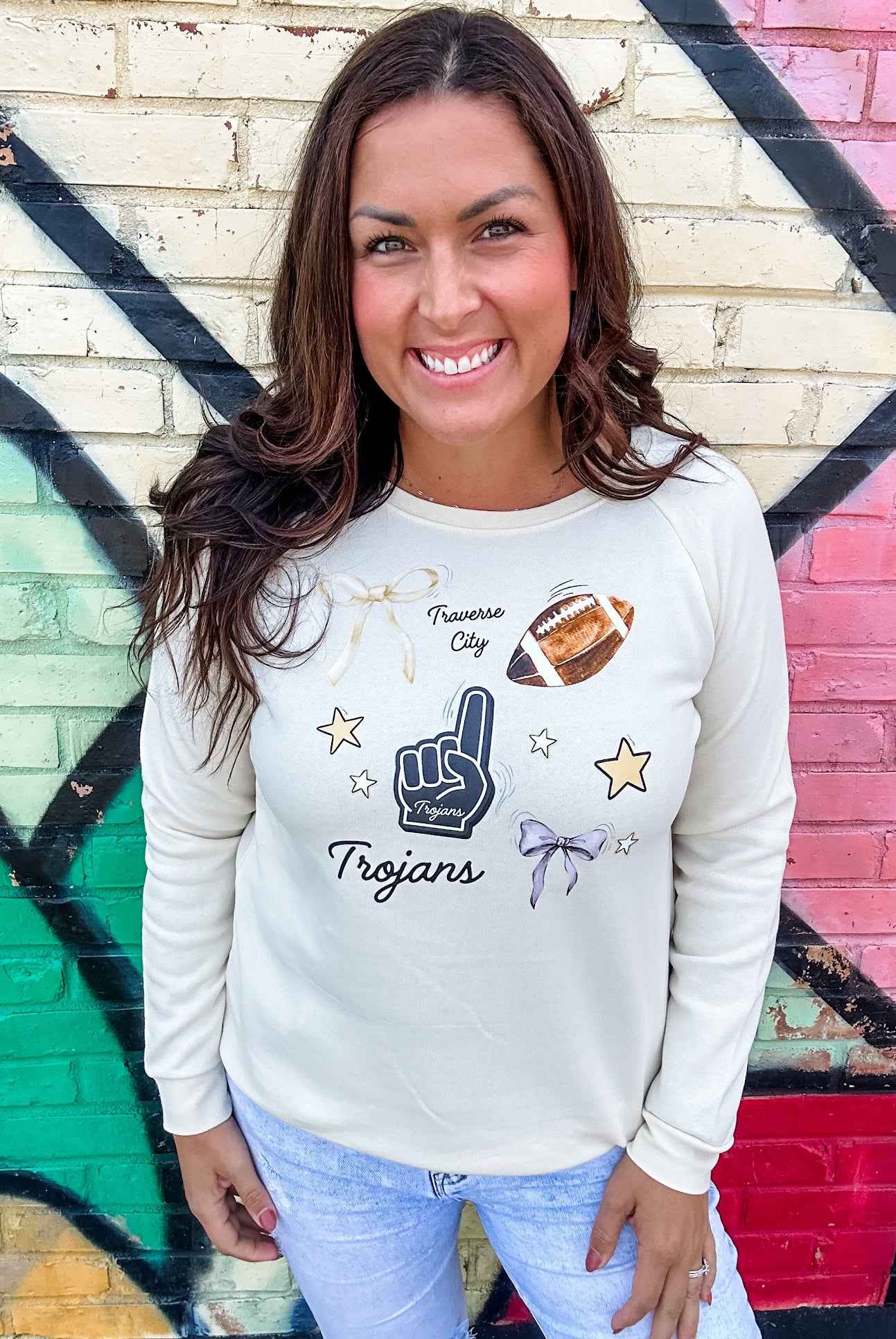 Touchdown Threads Sweatshirt (Gladiators/Trojans/Titans) (S-2XL)-130 Graphic Tees-Rustee Clothing-Hello Friends Boutique-Woman's Fashion Boutique Located in Traverse City, MI