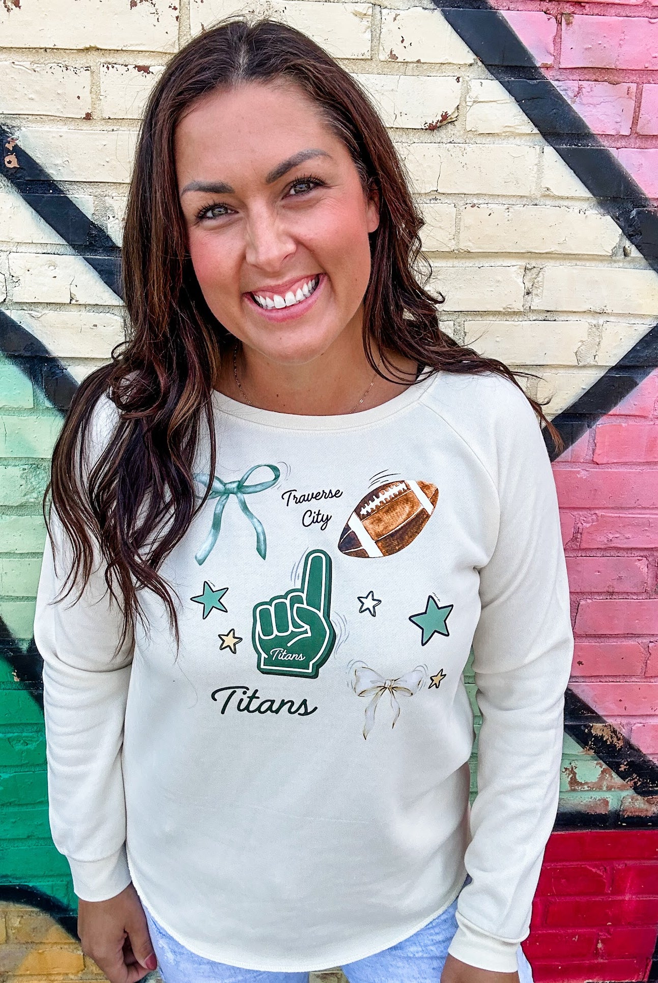 Touchdown Threads Sweatshirt (Gladiators/Trojans/Titans) (S-2XL)-130 Graphic Tees-Rustee Clothing-Hello Friends Boutique-Woman's Fashion Boutique Located in Traverse City, MI