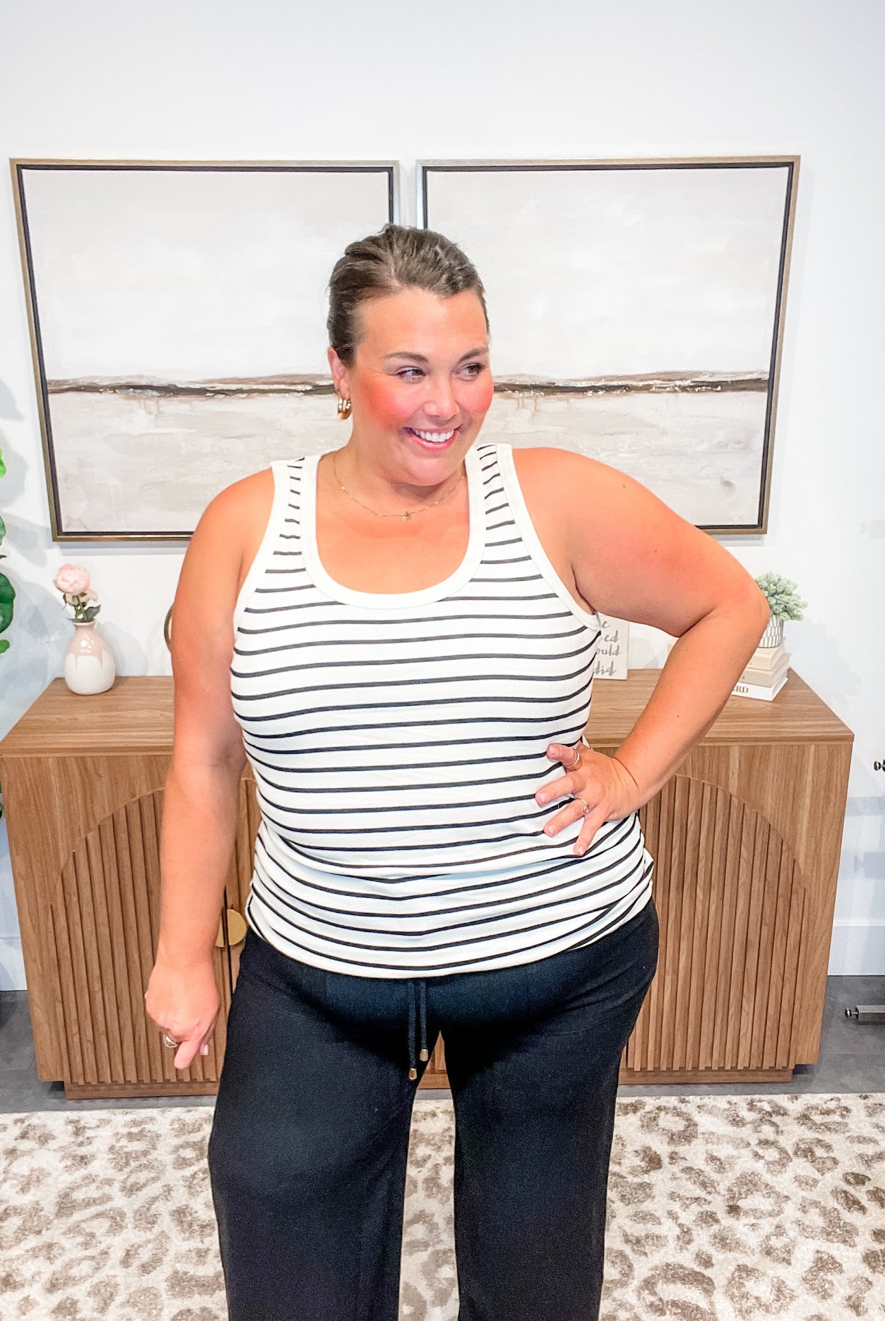 Coastal Lines Tank (S-3XL)-120 Sleeveless-White Birch-Hello Friends Boutique-Woman's Fashion Boutique Located in Traverse City, MI