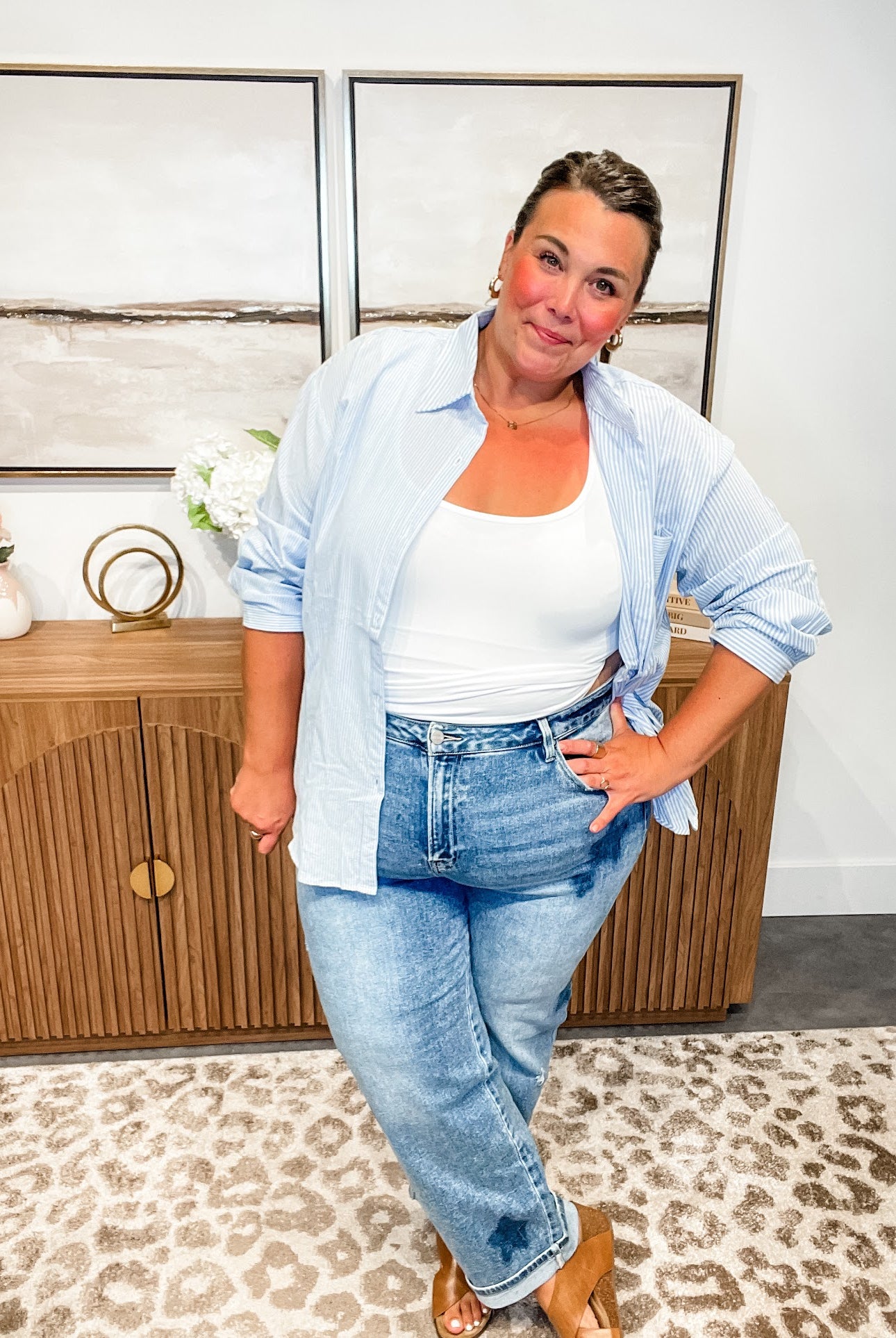 The Harbor Stripe Button-Up Shirt (S-2XL)-110 Long Sleeve-Allie & Rose-Hello Friends Boutique-Woman's Fashion Boutique Located in Traverse City, MI