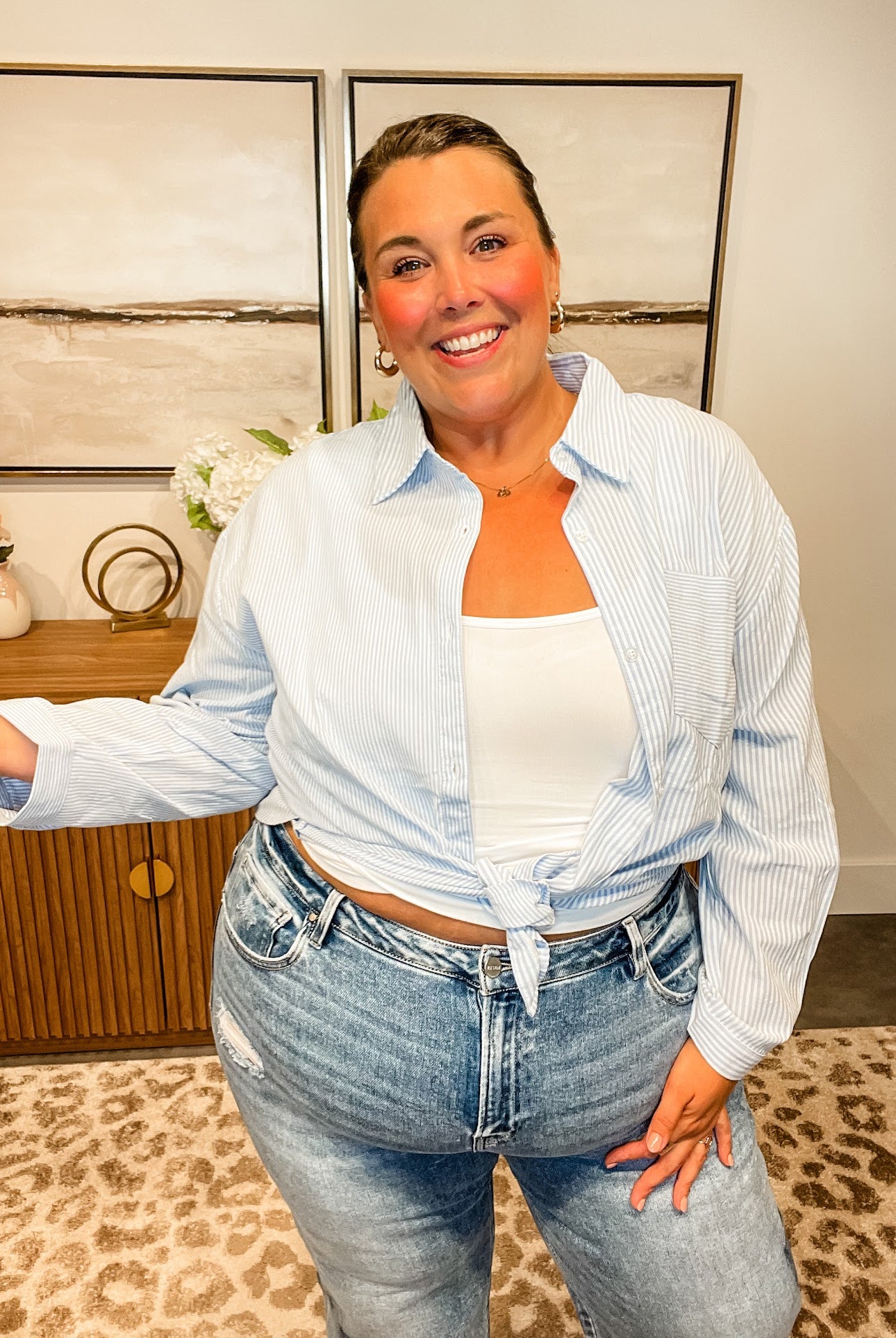 The Harbor Stripe Button-Up Shirt (S-2XL)-110 Long Sleeve-Allie & Rose-Hello Friends Boutique-Woman's Fashion Boutique Located in Traverse City, MI