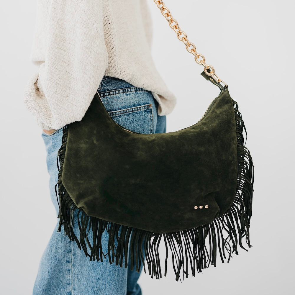 Loretta Suede Fringe Slouchy Bag-Shoulder Bag-Pretty Simple