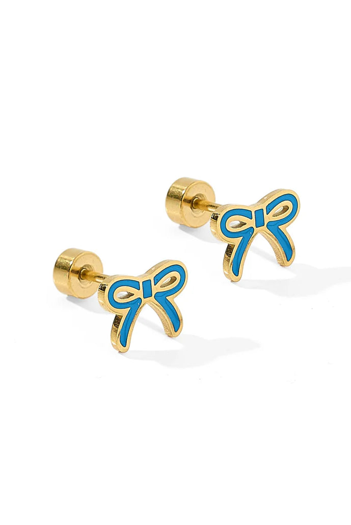 Screwback Stud Earrings - Sadie Bow True Blue-230 Jewelry-Linny Co-Hello Friends Boutique-Woman's Fashion Boutique Located in Traverse City, MI