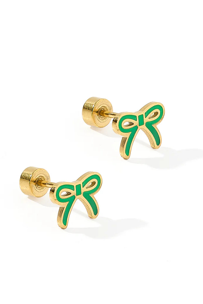 Screwback Stud Earrings - Sadie Bow Green-230 Jewelry-Linny Co-Hello Friends Boutique-Woman's Fashion Boutique Located in Traverse City, MI