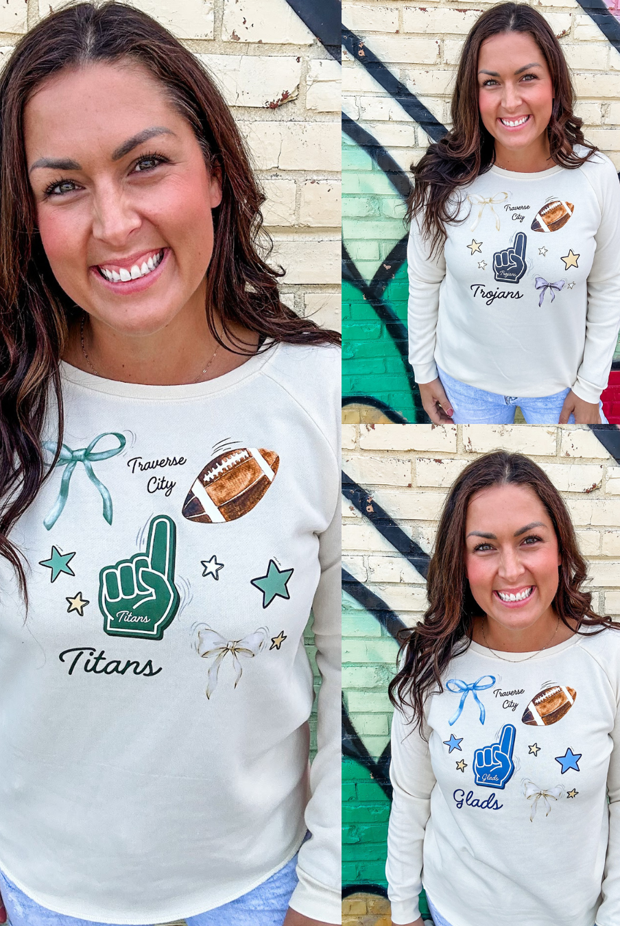 Touchdown Threads Sweatshirt (Gladiators/Trojans/Titans) (S-2XL)-130 Graphic Tees-Rustee Clothing-Hello Friends Boutique-Woman's Fashion Boutique Located in Traverse City, MI