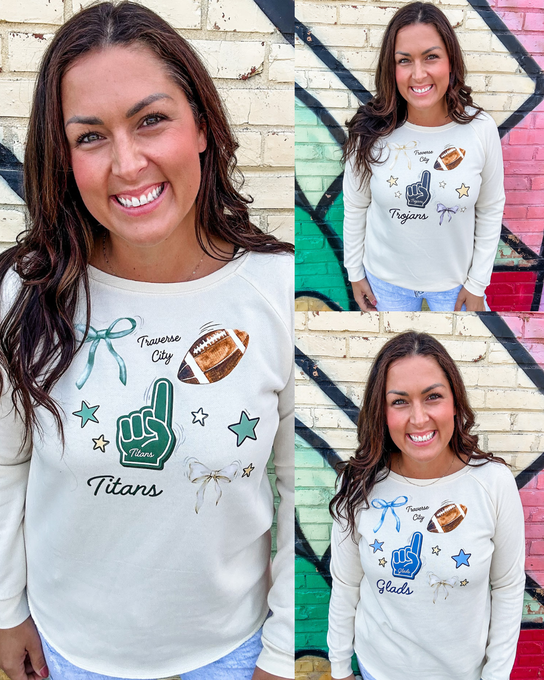Touchdown Threads Sweatshirt (Gladiators/Trojans/Titans) (S-2XL)-130 Graphic Tees-Rustee Clothing-Hello Friends Boutique-Woman's Fashion Boutique Located in Traverse City, MI