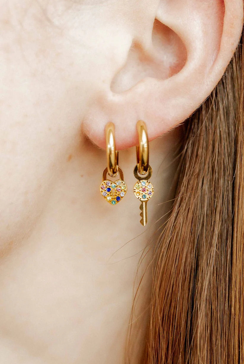 Huggie Charm Earrings - Lock and Key Gold-230 Jewelry-Linny Co-Hello Friends Boutique-Woman's Fashion Boutique Located in Traverse City, MI