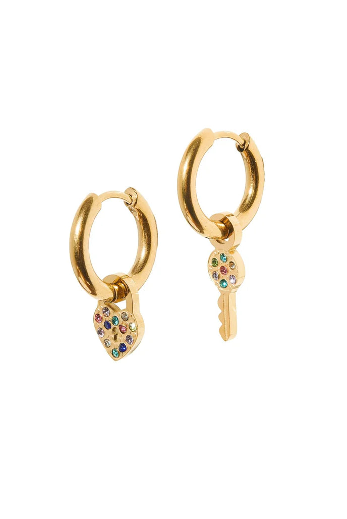 Huggie Charm Earrings - Lock and Key Gold-230 Jewelry-Linny Co-Hello Friends Boutique-Woman's Fashion Boutique Located in Traverse City, MI