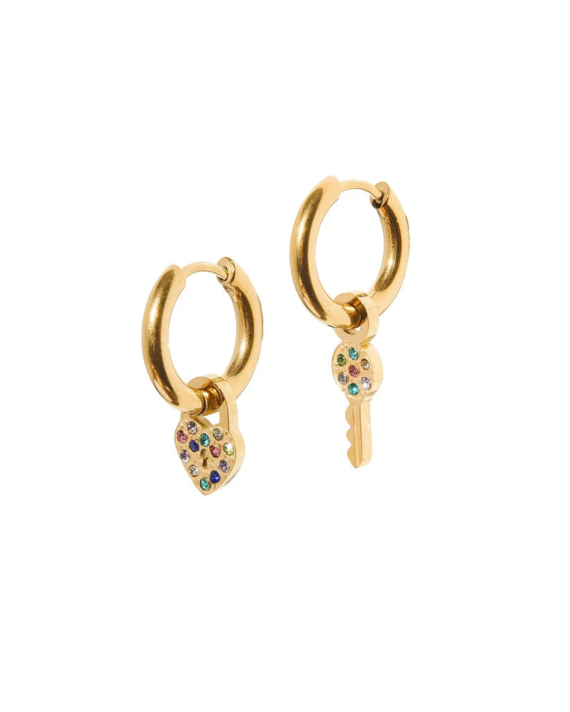 Huggie Charm Earrings - Lock and Key Gold-230 Jewelry-Linny Co-Hello Friends Boutique-Woman's Fashion Boutique Located in Traverse City, MI