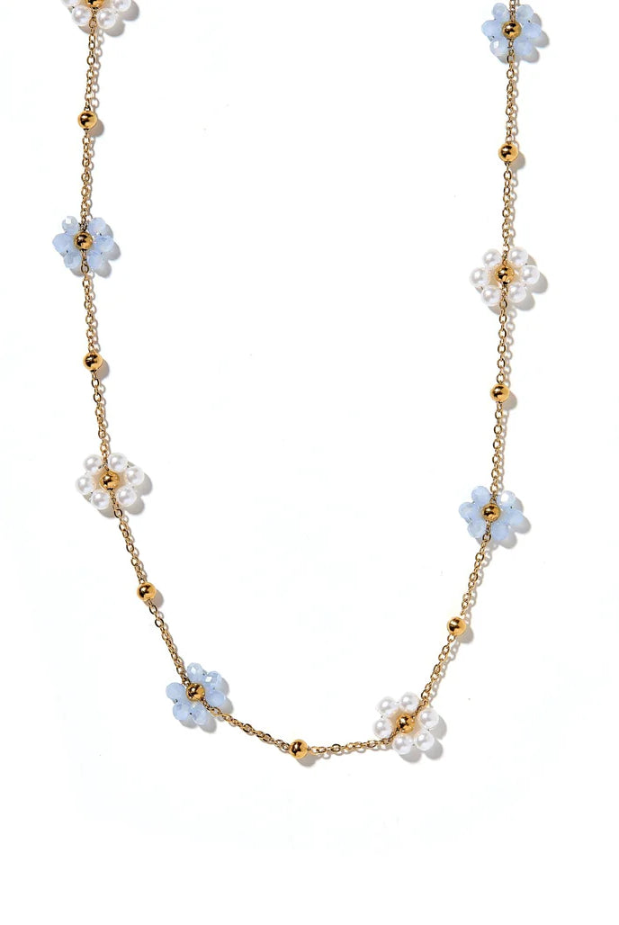 Necklace - Gracie Flower Blue-230 Jewelry-Linny Co-Hello Friends Boutique-Woman's Fashion Boutique Located in Traverse City, MI