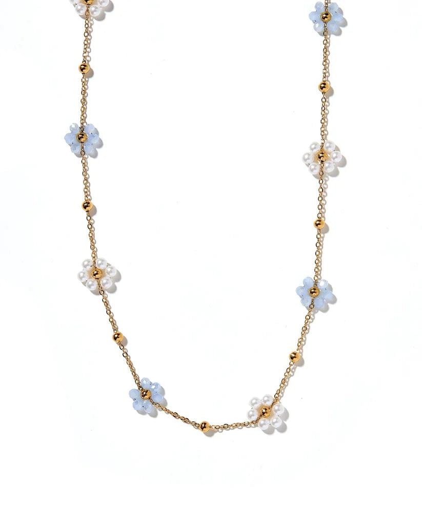 Necklace - Gracie Flower Blue-230 Jewelry-Linny Co-Hello Friends Boutique-Woman's Fashion Boutique Located in Traverse City, MI