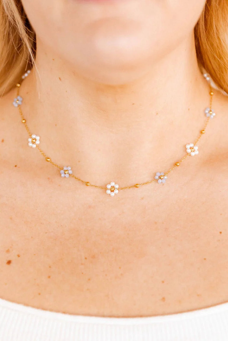 Necklace - Gracie Flower Blue-230 Jewelry-Linny Co-Hello Friends Boutique-Woman's Fashion Boutique Located in Traverse City, MI