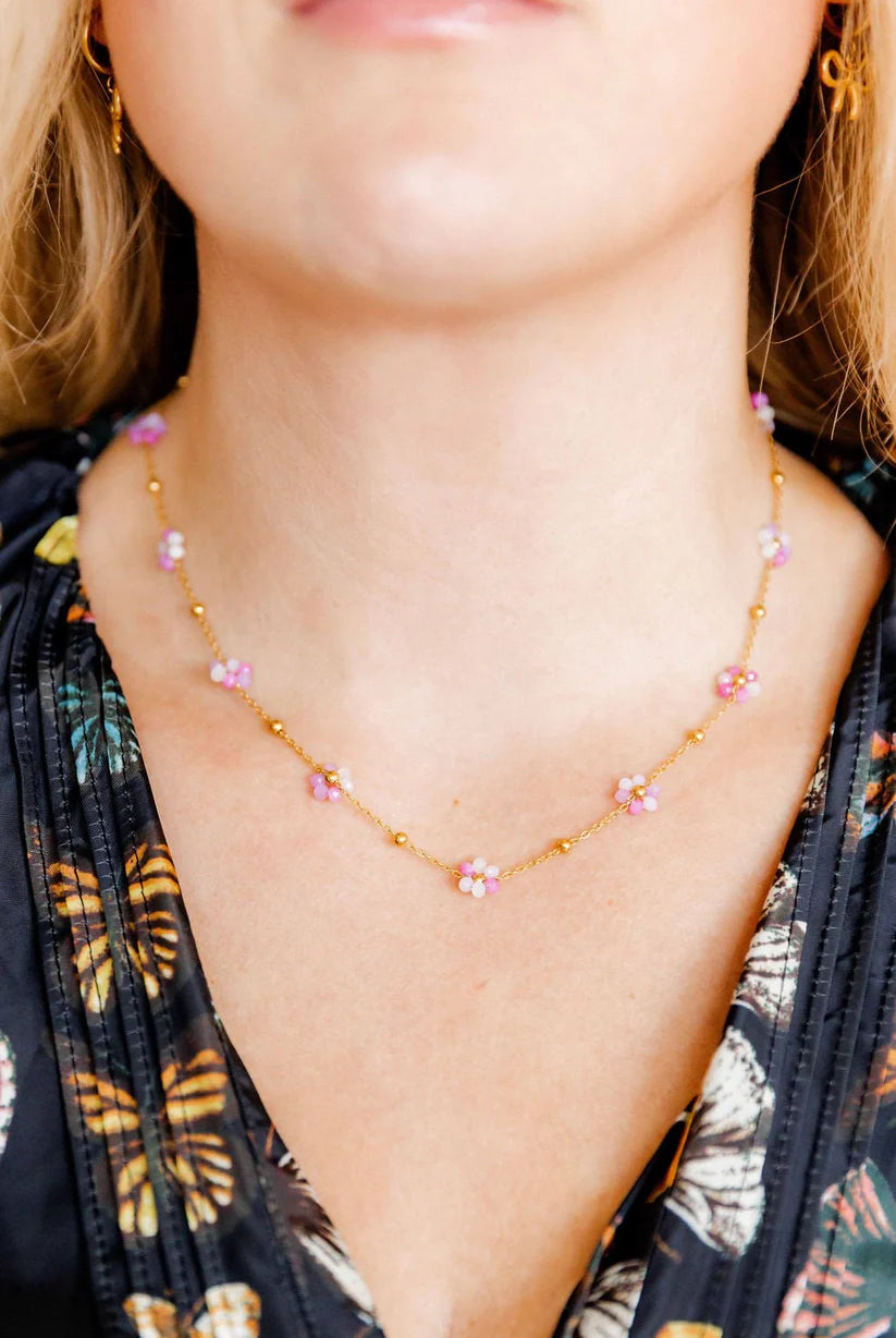 Necklace - Gracie Flower Pink Multi-230 Jewelry-Linny Co-Hello Friends Boutique-Woman's Fashion Boutique Located in Traverse City, MI
