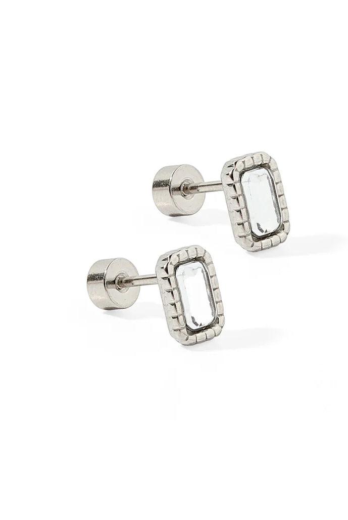 Screwback Stud Earrings - Madison Clear Silver-230 Jewelry-Linny Co-Hello Friends Boutique-Woman's Fashion Boutique Located in Traverse City, MI