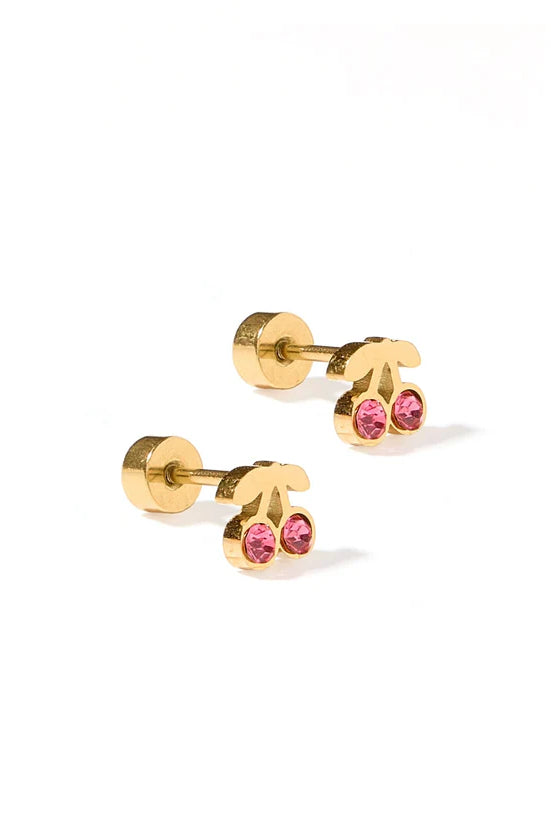 Screwback Stud Earrings - Pink Cherry-230 Jewelry-Linny Co-Hello Friends Boutique-Woman's Fashion Boutique Located in Traverse City, MI