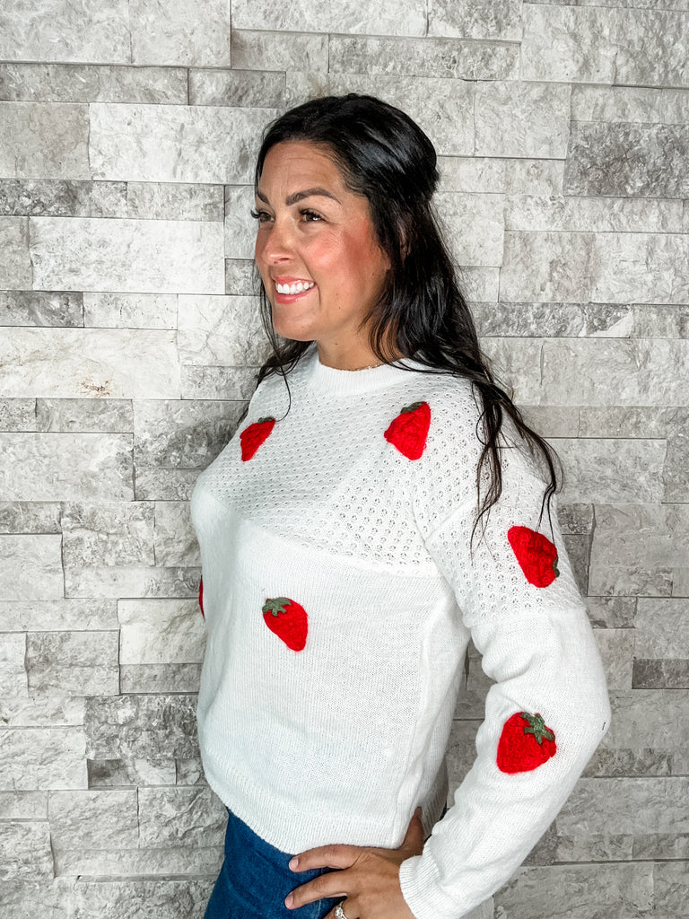 Strawberry Delight Sweater (S-XL)-140 Sweaters-Bibi-Hello Friends Boutique-Woman's Fashion Boutique Located in Traverse City, MI