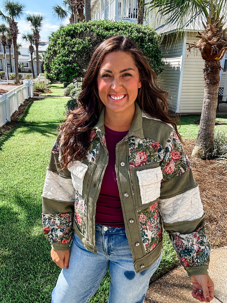 Love of All Floral Jacket (S-L)-170 Outerwear/Jackets-POL-Hello Friends Boutique-Woman's Fashion Boutique Located in Traverse City, MI