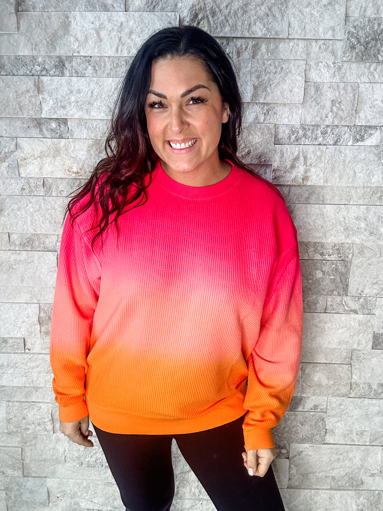 Turn It Up Sweatshirt in Pink/Orange (S-L)-150 Sweatshirts/Hoodies-Moon Ryder-Hello Friends Boutique-Woman's Fashion Boutique Located in Traverse City, MI
