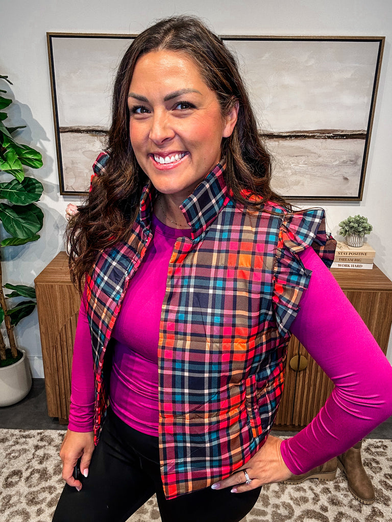 Patterned in Plaid Puffer Vest (S-2XL)-120 Sleeveless-Jess Lea Wholesale-Hello Friends Boutique-Woman's Fashion Boutique Located in Traverse City, MI