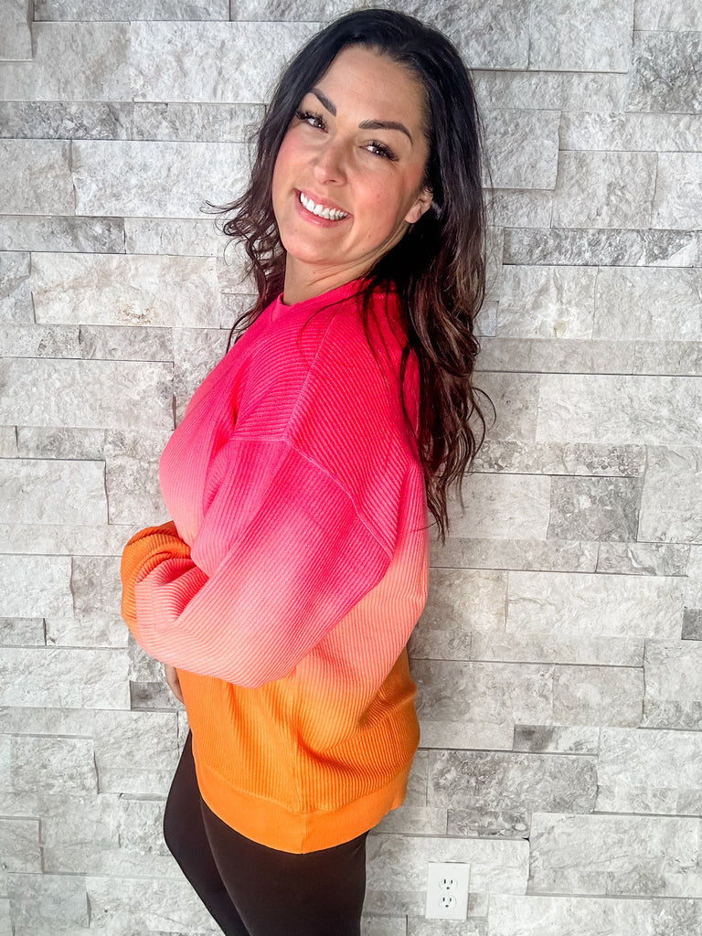 Turn It Up Sweatshirt in Pink/Orange (S-L)-150 Sweatshirts/Hoodies-Moon Ryder-Hello Friends Boutique-Woman's Fashion Boutique Located in Traverse City, MI