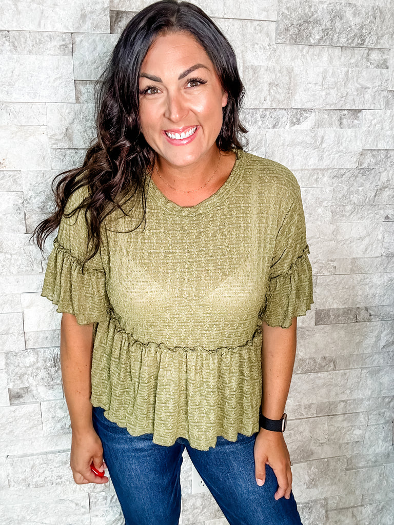 The Maggie Lace Top in Olive (S/M-2XL)-100 Short Sleeve-Blakeley-Hello Friends Boutique-Woman's Fashion Boutique Located in Traverse City, MI