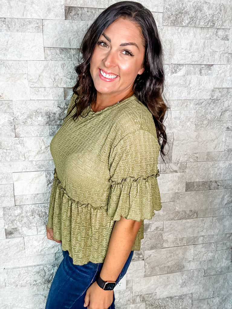 The Maggie Lace Top in Olive (S/M-2XL)-100 Short Sleeve-Blakeley-Hello Friends Boutique-Woman's Fashion Boutique Located in Traverse City, MI