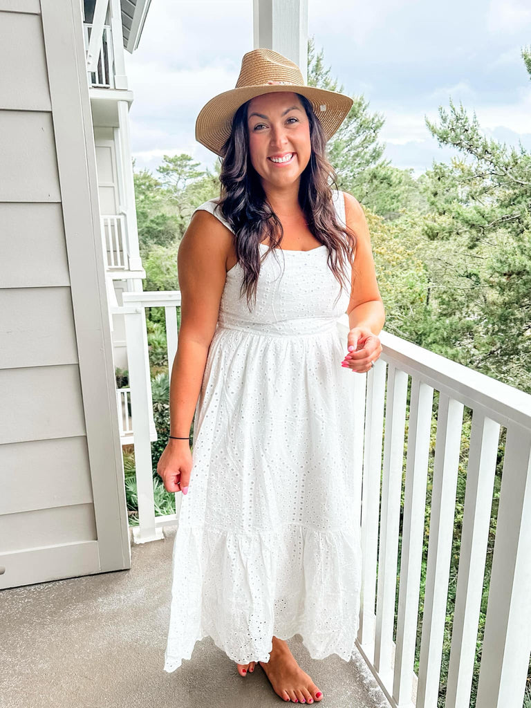 White Embroidered Midi Dress with Ruffle Straps (S-3XL)-180 Dresses-Sew In Love-Hello Friends Boutique-Woman's Fashion Boutique Located in Traverse City, MI
