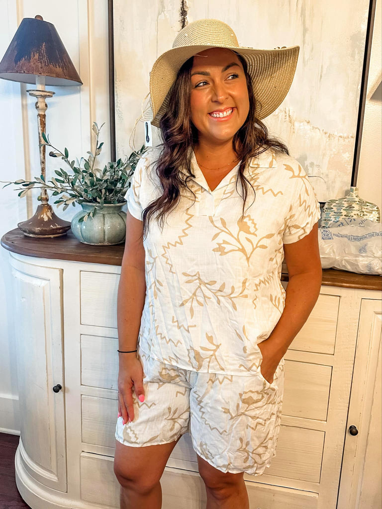 Ivory & Taupe Botanical Print Two-Piece Set (S-3XL)-180 Dresses-Sew In Love-Hello Friends Boutique-Woman's Fashion Boutique Located in Traverse City, MI