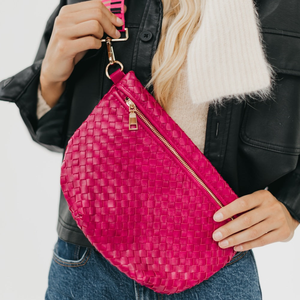 Westlyn Woven Bum Bag in Fuchsia-260 Bags-Pretty Simple-Hello Friends Boutique-Woman's Fashion Boutique Located in Traverse City, MI