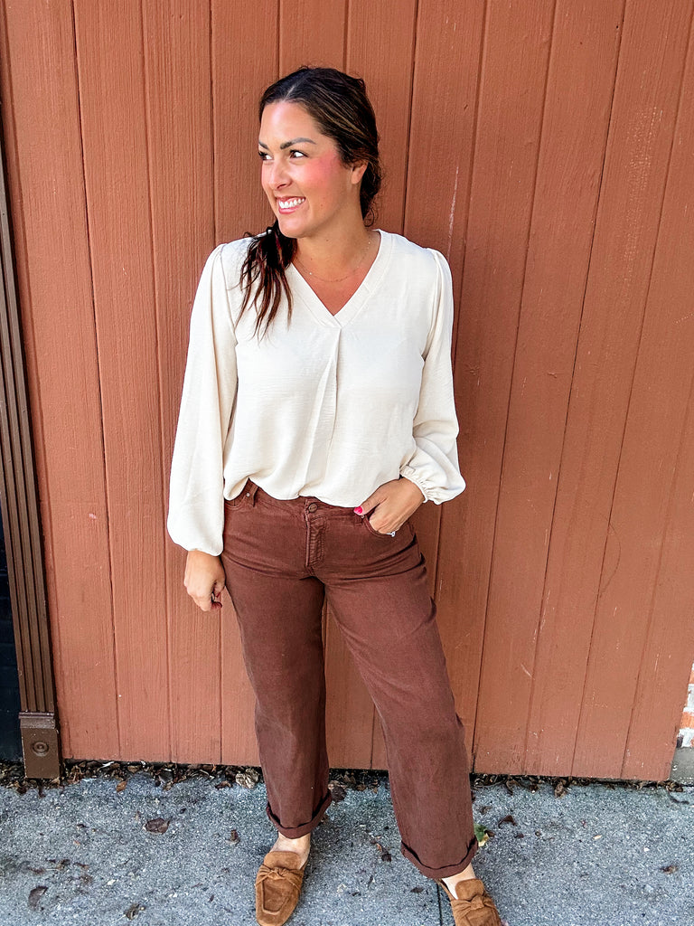 Sophie Textured V-Neck Blouse (S-3XL)-110 Long Sleeve-Sew In Love-Hello Friends Boutique-Woman's Fashion Boutique Located in Traverse City, MI