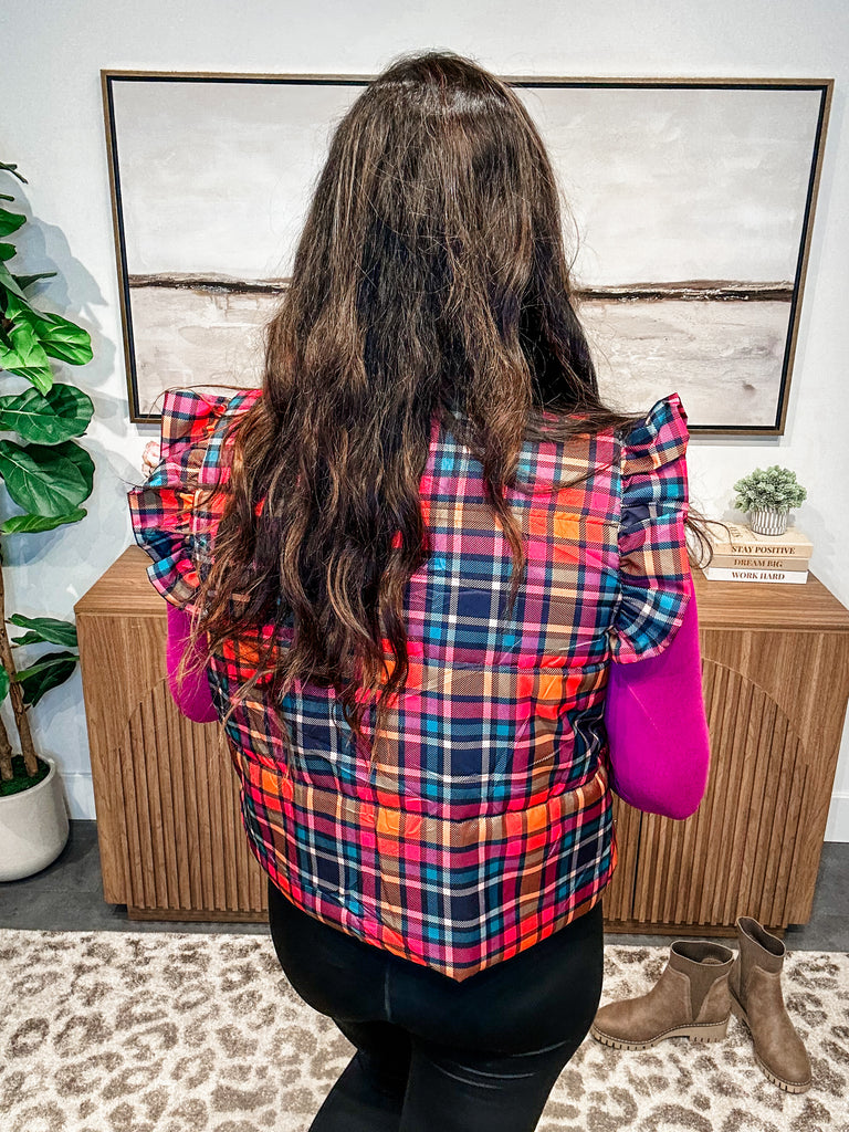 Patterned in Plaid Puffer Vest (S-2XL)-120 Sleeveless-Jess Lea Wholesale-Hello Friends Boutique-Woman's Fashion Boutique Located in Traverse City, MI