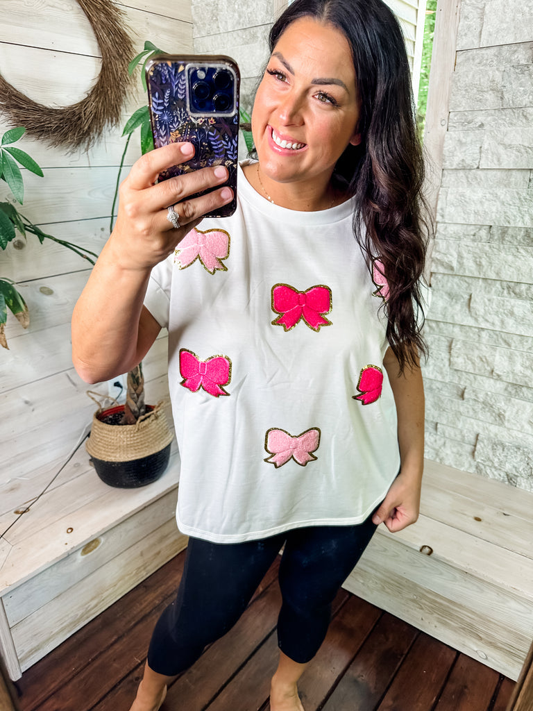 All The Bows Top (S-XL)-100 Short Sleeve-BIBI-Hello Friends Boutique-Woman's Fashion Boutique Located in Traverse City, MI