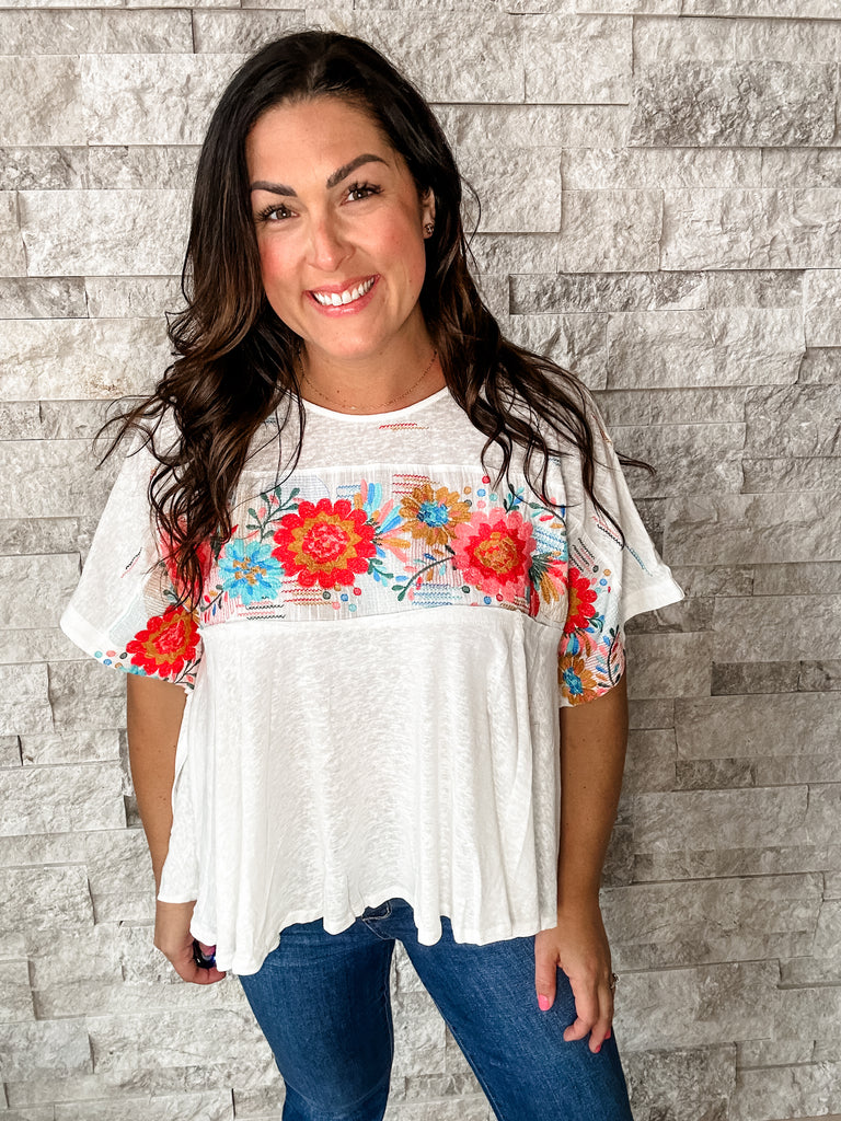 Blossom Breeze Knit Top (S/M-M/L)-100 Short Sleeve-Andree By Unit-Hello Friends Boutique-Woman's Fashion Boutique Located in Traverse City, MI