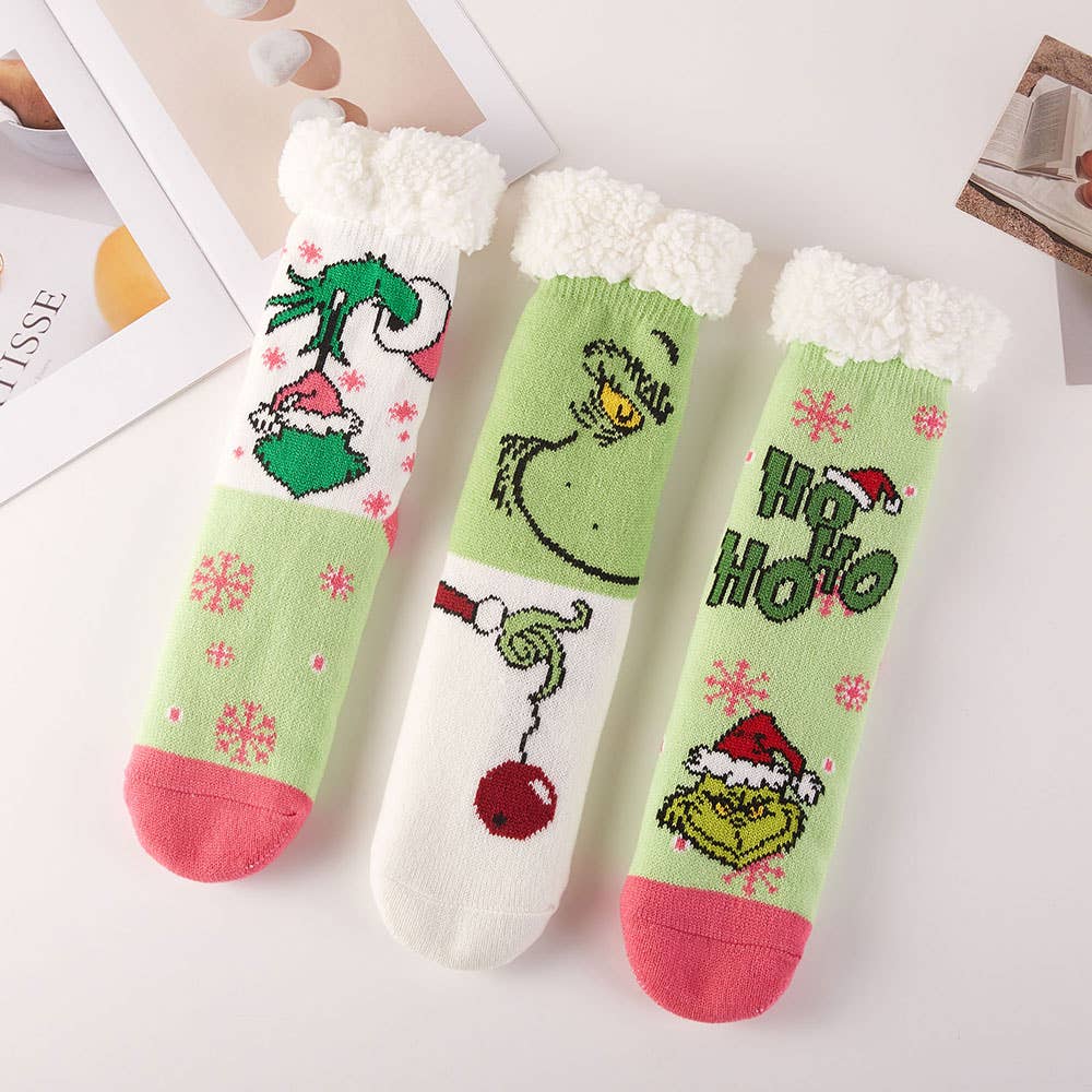 6Pairs - Holiday Grinch Non-Slip Cozy Winter Socks Set-300 Treats/Gift-Sensibling Corp.-Hello Friends Boutique-Woman's Fashion Boutique Located in Traverse City, MI