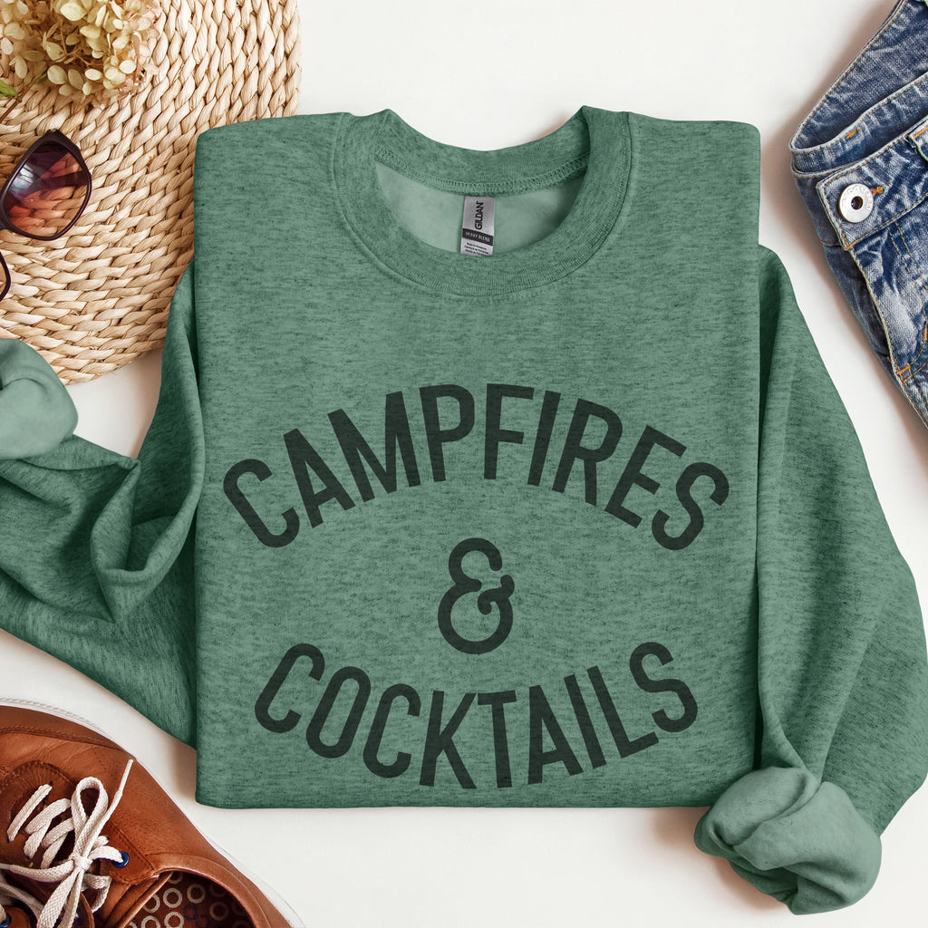 Campfires and Cocktails Crewneck Sweatshirt (S-2XL)-130 Graphic Tees-Trendznmore - faire-Hello Friends Boutique-Woman's Fashion Boutique Located in Traverse City, MI