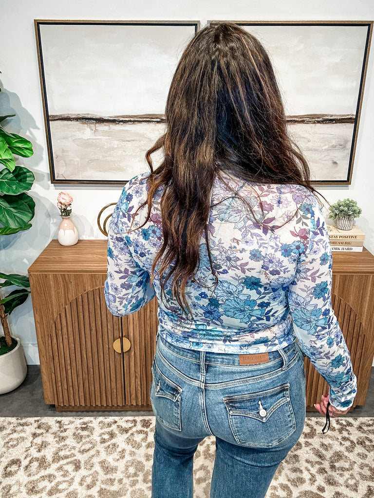 Petal Whisper Mesh Top in Slate Blue (S-XL)-110 Long Sleeve-So Me-Hello Friends Boutique-Woman's Fashion Boutique Located in Traverse City, MI