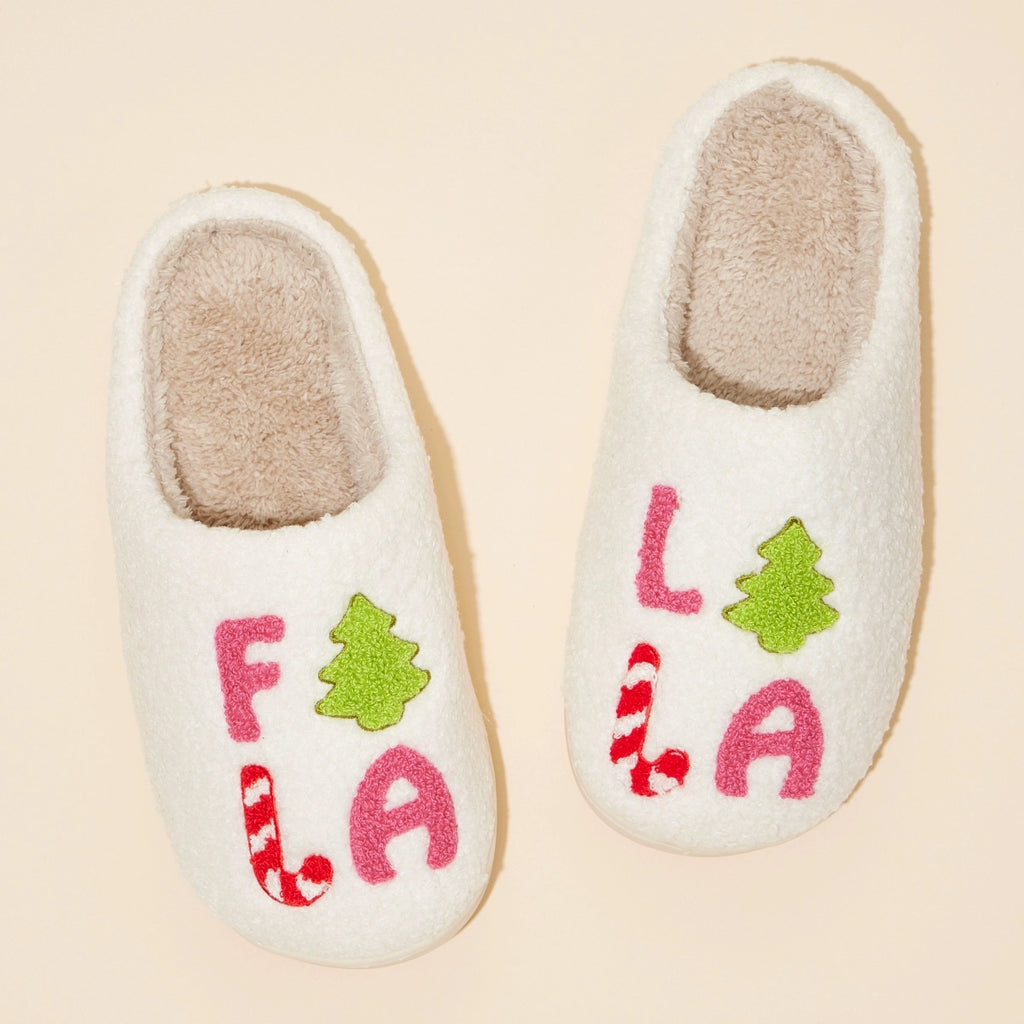 ‘FALALALA’ Tree Fuzzy Slippers-250 Shoes-faire - Lilla Haven-Hello Friends Boutique-Woman's Fashion Boutique Located in Traverse City, MI