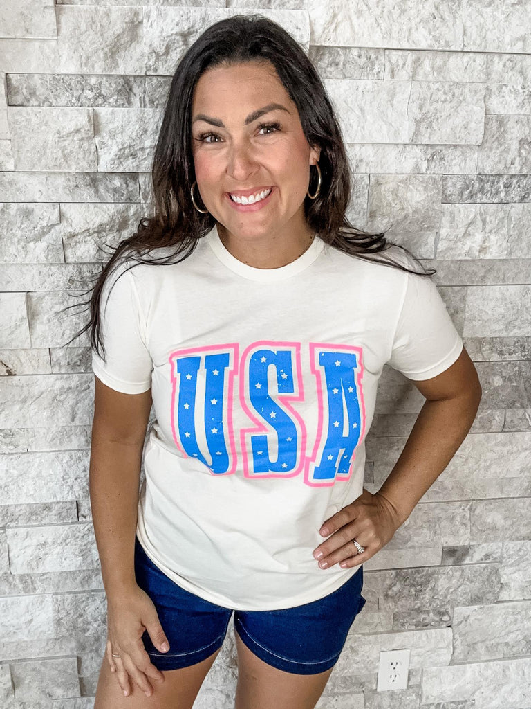USA Graphic Tee (M-3XL)-130 Graphic Tees-D&E Tees-Hello Friends Boutique-Woman's Fashion Boutique Located in Traverse City, MI