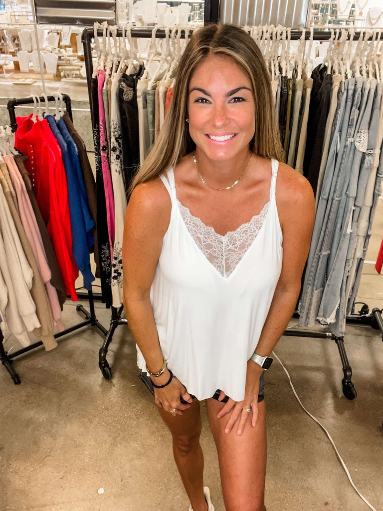 Adjustable Strap Lace Cami Top in Ivory (S-L)-120 Sleeveless-POL-Hello Friends Boutique-Woman's Fashion Boutique Located in Traverse City, MI