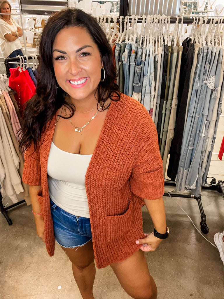 Solid Knit Cardigan in Brick (S-L)-160 Cardigans/Kimonos-POL-Hello Friends Boutique-Woman's Fashion Boutique Located in Traverse City, MI