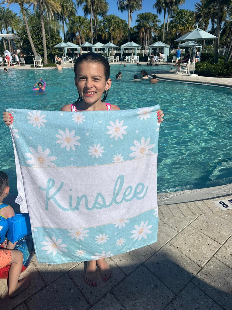Clear Blue Skies Daisy Personalized Beach Towel - PREORDER-300 Treats/Gift-Girl Loves A Monogram-Hello Friends Boutique-Woman's Fashion Boutique Located in Traverse City, MI