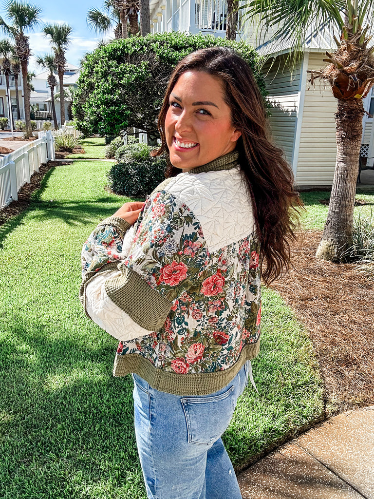 Love of All Floral Jacket (S-L)-170 Outerwear/Jackets-POL-Hello Friends Boutique-Woman's Fashion Boutique Located in Traverse City, MI