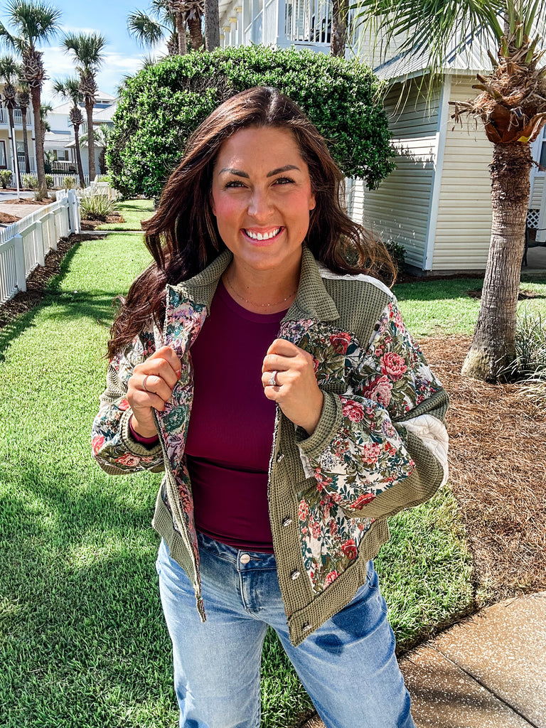 Love of All Floral Jacket (S-L)-170 Outerwear/Jackets-POL-Hello Friends Boutique-Woman's Fashion Boutique Located in Traverse City, MI