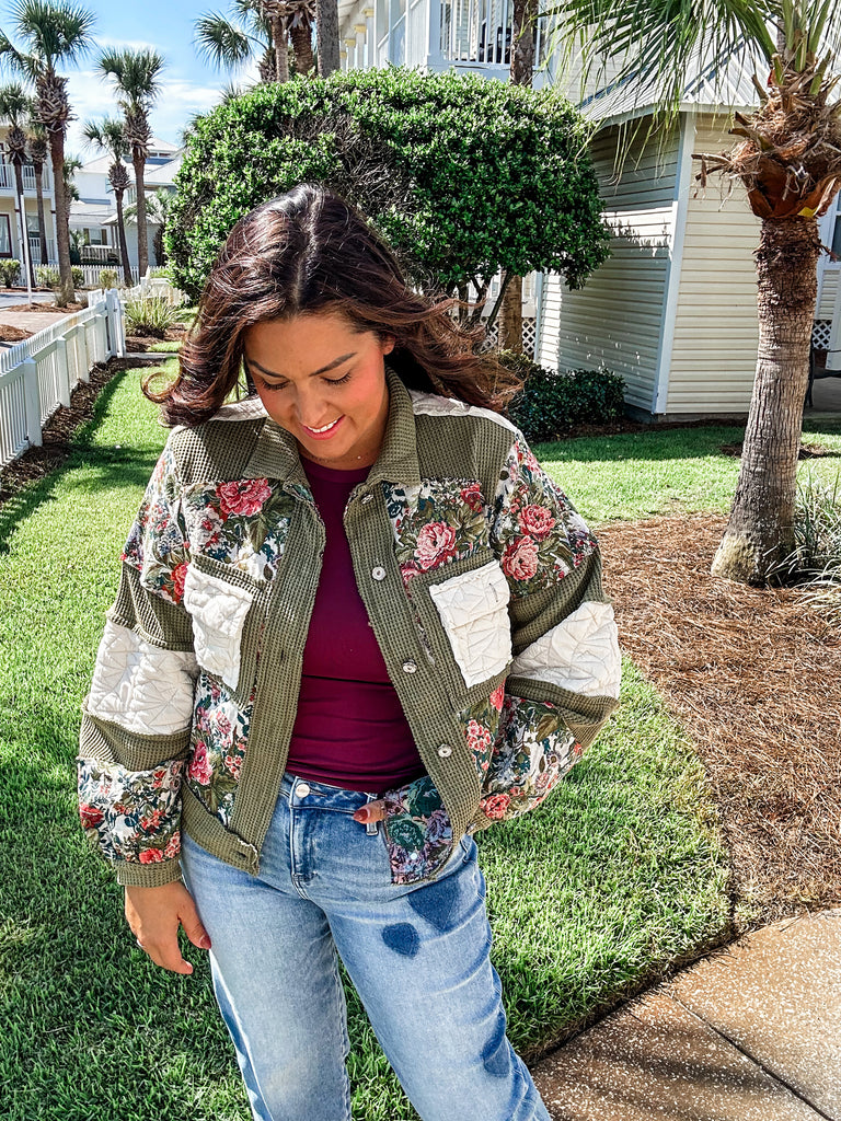 Love of All Floral Jacket (S-L)-170 Outerwear/Jackets-POL-Hello Friends Boutique-Woman's Fashion Boutique Located in Traverse City, MI