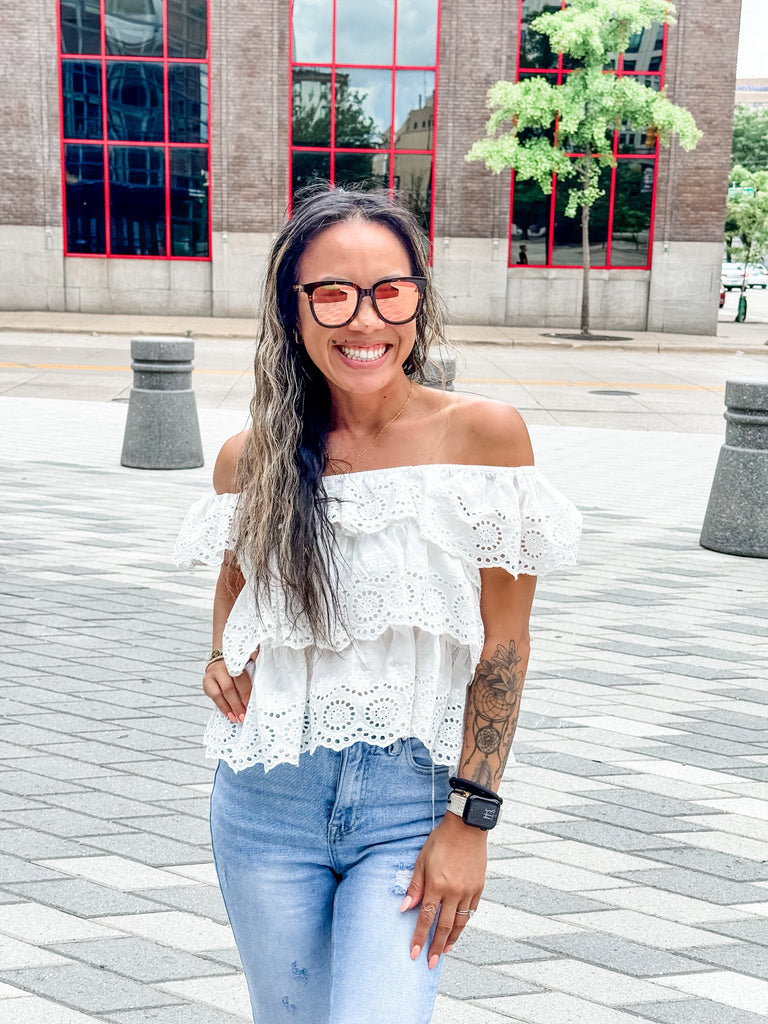 Lace & Grace Eyelet Blouse (S-XL)-100 Short Sleeve-KORI-Hello Friends Boutique-Woman's Fashion Boutique Located in Traverse City, MI